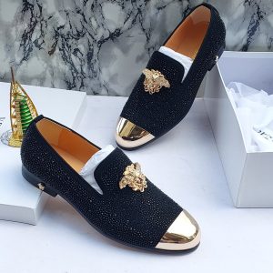 Stone shining designers suede shoe-black